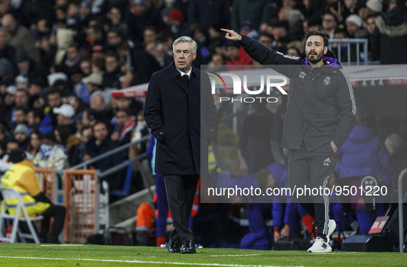 Carlo Ancelotti of Real Madrid during the Copa del Rey match between Real Madrid and Atletico de Madrid at Estadio Santiago Bernabeu in Madr...