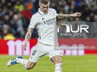 Toni Kroos of Real Madrid during the Copa del Rey match between Real Madrid and Atletico de Madrid at Estadio Santiago Bernabeu in Madrid, S...