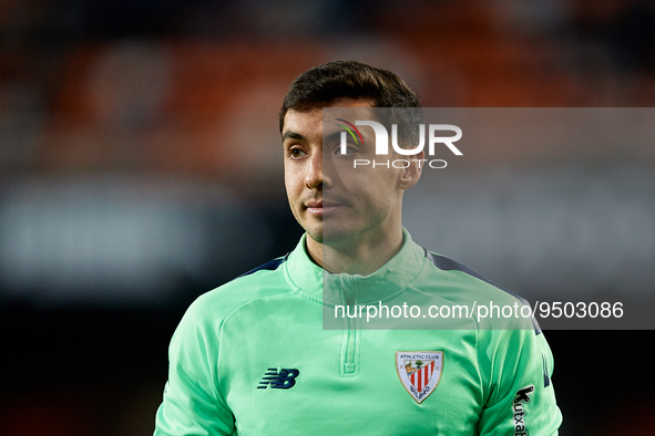 Oier Zarraga of Athletic Club looks on prior to the Copa del Rey Quarter Final match between Valencia CF and Athletic Club at Mestalla stadi...