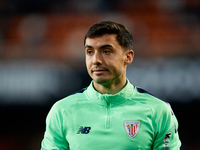 Oier Zarraga of Athletic Club looks on prior to the Copa del Rey Quarter Final match between Valencia CF and Athletic Club at Mestalla stadi...