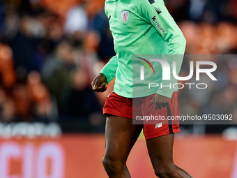 Nico Williams of Athletic Club in action prior to the Copa del Rey Quarter Final match between Valencia CF and Athletic Club at Mestalla sta...