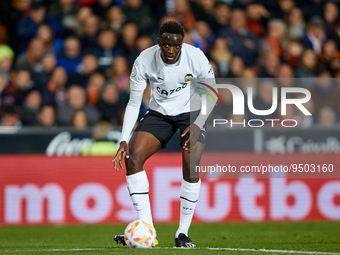 Mouctar Diakhaby of Valencia CF in action during the Copa del Rey Quarter Final match between Valencia CF and Athletic Club at Mestalla stad...