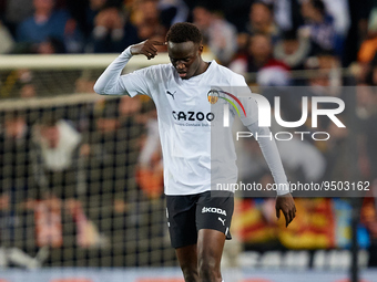 Mouctar Diakhaby of Valencia CF reacts during the Copa del Rey Quarter Final match between Valencia CF and Athletic Club at Mestalla stadium...