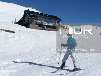 A young man practices skiing on the El Chivo slope in the Alto Campoo or Branavieja ski and mountain resort, which is located in the municip...