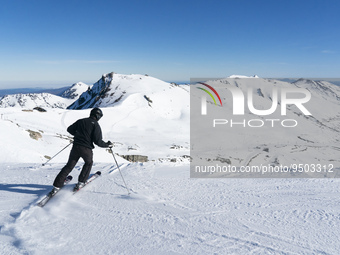 A skier begins the descent of a slope in the ski and mountain resort of Alto Campoo or Branavieja, which is located in the municipality of H...