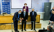 Michalis Hadjipantela cuts the ribbon for the symbolic opening of the WHO Country Office,...
