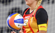 Raisa Schoon of Netherlands react during the women's Volleyball World Beach Pro Tour Final...