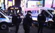 NYPD officers are seen followiing several arrests during a demonstration for the release o...