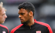 Jacob Bedeau of Morecambe warms up ahead of kick-off during the Sky Bet League 1 match bet...