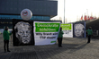  Counterprotesters of Greenpeace stand outside of the SPD Federal Party Congress in Berlin...