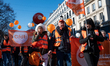 Demonstrators from the CFDT (French Democratic Confederation of Labour) union take part in...