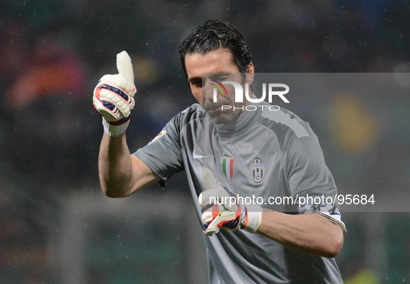 Buffon during the Serie A football match between Sassuolo and Juventus at MAPEI stadium in Reggio Emilia, Italy, on April 28, 2014. Juventus...