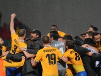 Juventus celebrate the win during the Serie A football match between Sassuolo and Juventus at MAPEI stadium in Reggio Emilia, Italy, on Apri...