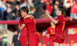 Players of AS Roma celebrate the victory during the Serie A Women match between AS Roma wo...