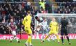 Ian Maatsen of Burnley wins a header during the Sky Bet Championship match between Burnley...