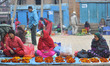 Street vendors selling marigold flower at Taumadi, Bhaktapur, Nepal 14 December, 2015. Bha...
