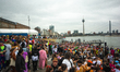 

A full pack of carnival revellers is seen partying along the Rhine River at Burgplatz Sq...