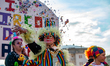 The carnival parade in Rieti, Italy, on 18 February 2023. With papier-mache floats, masks...