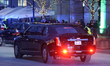 US presidential car Cadillac One drives the street during US President Joe Biden visit in...