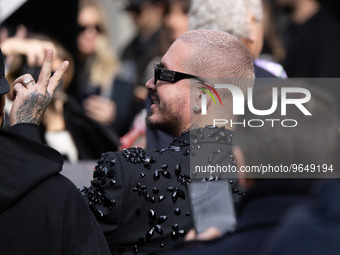 J Balvin is seen at the Dolce &amp; Gabbana fashion show during the Milan Fashion Week Womenswear Fall/Winter 2023/2024 on February 25, 2023...