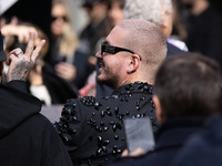 J Balvin is seen at the Dolce &amp; Gabbana fashion show during the Milan Fashion Week Womenswear Fall/Winter 2023/2024 on February 25, 2023...