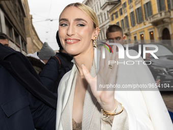 Mara Sattei arrives at Giorgio Armani fashion show during the Milan Fashion Week Fall/Winter 2023/2024 in Milano, Italy, on February 26 2023...