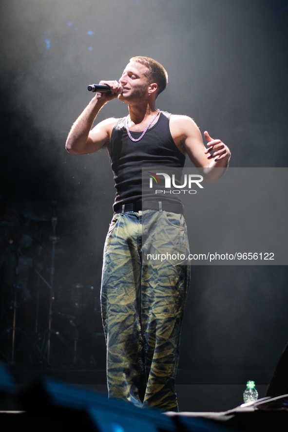 Argentine singer Wos performs at WiZink Center in Madrid, February 26, 2023 Spain. 