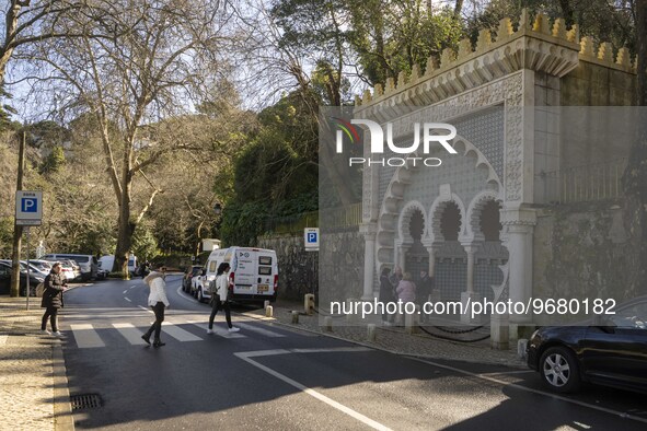 

People are seen walking through the streets of the historic area of Sintra, Portugal, on March 3, 2023. Sintra stands out for its Romanesq...