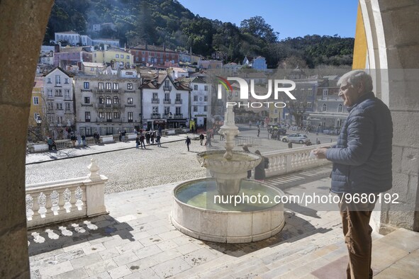 

A person is seen observing the city from the entrance of a museum in the historic area of Sintra, Portugal, on March 3rd, 2023. Sintra sta...
