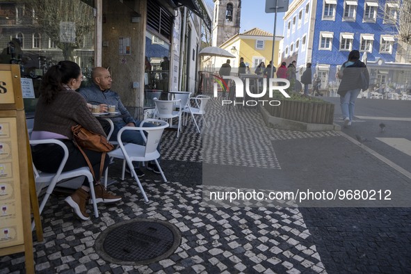 

People are seen relaxing in a restaurant in the historic area of Sintra, Portugal, on March 3rd, 2023. Sintra stands out for its Romanesqu...