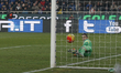 The Shot of penalty scored by Marek Hamsik during  the serie A match between Atalanta Berg...