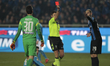 The referee expels Gabriel Paletta during  the serie A match between Atalanta Bergamasca C...