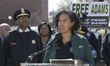 DC Mayor Muriel Bowser alongside Chief of the DC Police Department Robert J. Contee(left)...
