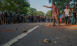 Protestors chat anti-government slogans on March 7, 2023, in Colombo, Sri Lanka. The polic...