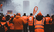 Demonstrators from the CFDT union, recognizable by their ''orange'' color, walk towards th...