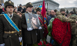 Military holds a portrait of military commander Dmytro Kotsiubailo during farewell ceremon...