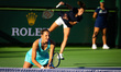 Karolina Pliskova of the Czech Republic playing doubles with Petra Martic at the 2023 BNP...