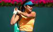 Emma Raducanu of Great Britain in action during the first round of the 2023 BNP Paribas Op...