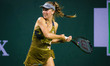 Magdalena Frech of Poland in action during the first round of the 2023 BNP Paribas Open, W...