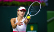 Maryna Zanveska of Belgium in action during the first round of the 2023 BNP Paribas Open,...