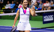Martina Trevisan of Italy playing doubles at the 2023 BNP Paribas Open, WTA 1000 tennis to...