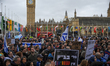 Hundreds of people gather in Parliament square in London  to protest the Israeli governmen...