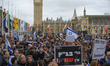 Hundreds of people gather in Parliament square in London  to protest the Israeli governmen...
