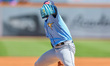 Tampa Rays starting pitcher Luis Patino (1) throws during the spring training baseball gam...