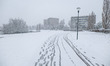 Urban and natural environment landscape as seen covered by a a snow blanket near park Meer...