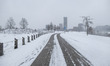 Urban and natural environment landscape as seen covered by a a snow blanket near park Meer...