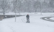 People seen walking on the snow during the freezing day. Blizzard hits the Netherlands and...