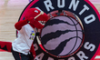 Mascot Raptor kicks the drum before the Toronto Raptors v Denver Nuggets NBA regular seaso...