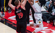 Aaron Gordon #50 of the Denver Nuggets blocked by Jakob Poeltl #19 of the Toronto Raptors...