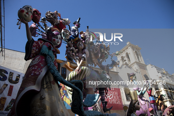  This photograph shows a 'falla' (a huge ornate cardboard sculpture made to eventually be burnt) during the Fallas festival in Valencia.  Th... by Jose Miguel Fernandez/NurPhoto